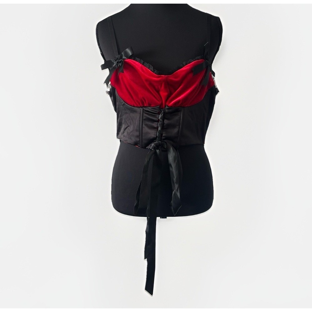 Trickz N Treatz Women's Crop Top Red Velvet Black Bow Size L Whimsigoth Vamp